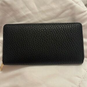 Black Faux Pebbled Leather Zip Around Long Wallet
